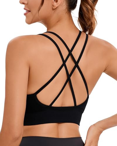 SONGSKY Black Sports Bras for Women, Strappy Running Women Sports Bra High Support with Medium Support(Black L) | Amazon (US)