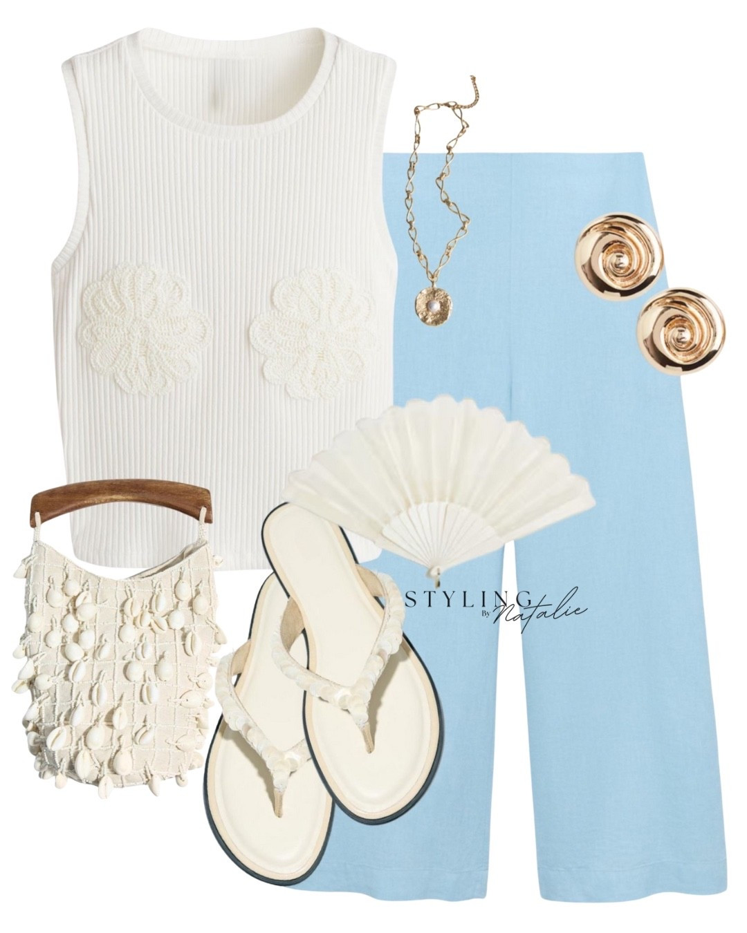 Pop of blue 🩵🦋
Appliqué crop too, blue wide leg linen cropped trousers, beaded bucket bag, beaded sandals, gold accessories.
Holiday outfit, summer style, high street.

#LTKeurope #LTKstyletip #LTKsummer