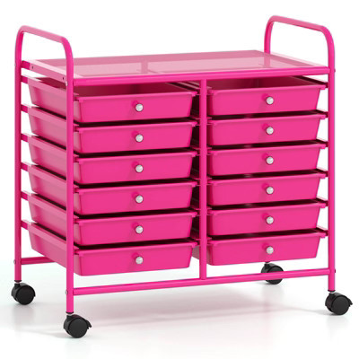 Costway 12 Drawers Rolling Cart Storage Scrapbook Paper Studio Organizer Bins Hot Pink | Target
