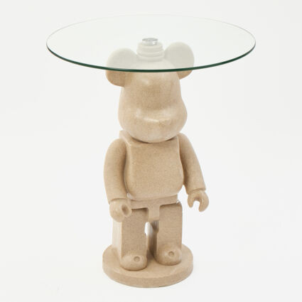 Grey Glass & Stone Bear Side Table 76x60cm | TK Maxx