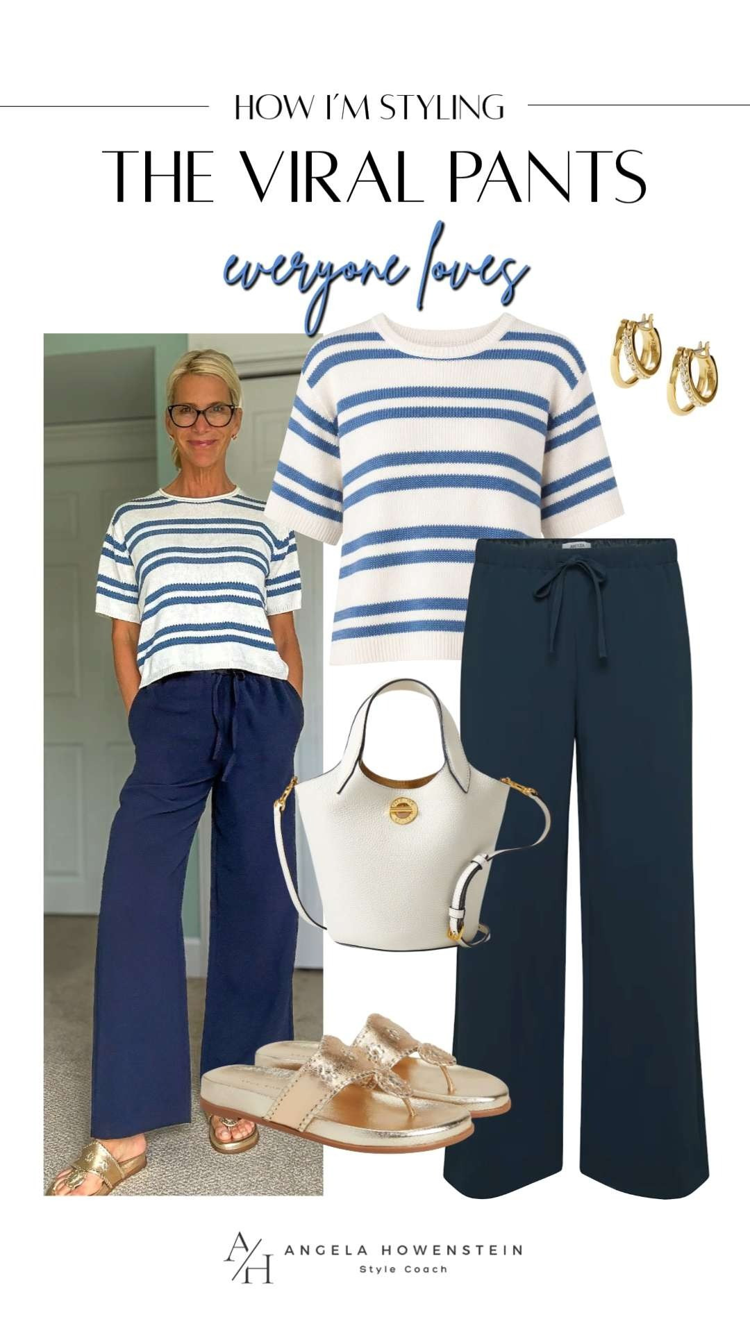 Viral wide leg pants styled with a classic striped sweater for an effortless coastal-inspired outfit. 

 #LTKootd #LTKSeasonal #LTKOver40