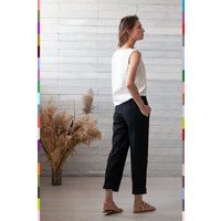 Linen Women Pants. Black Flax Trousers. Capris. Basic 100% Pure | Italy | Etsy (US)