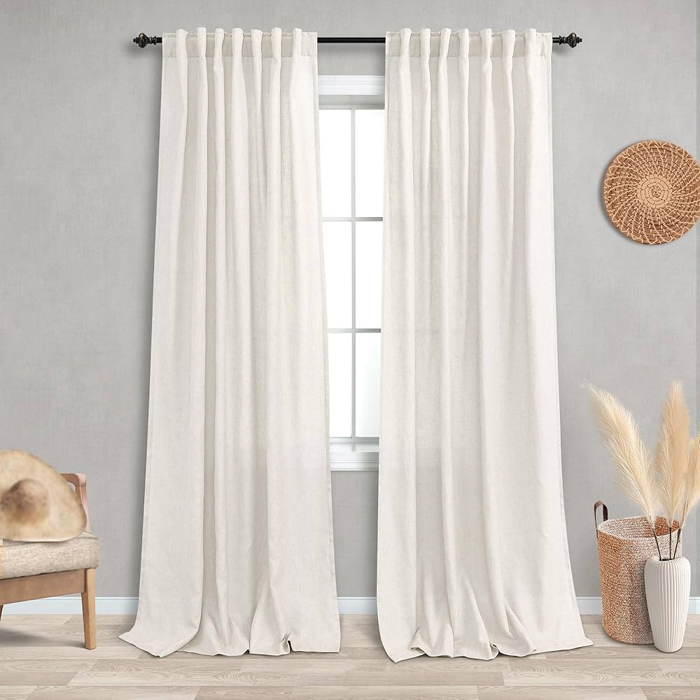 KOUFALL 84 Inch Length Linen Curtains Drapes for Living Room 2 Panels Set,Cream Beige Neutral Boh... | Amazon (US)
