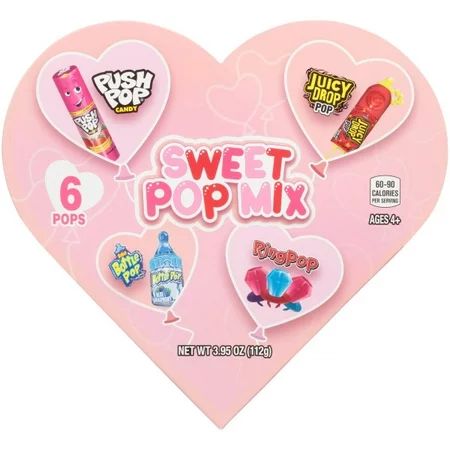 Valentine Lollipop Candy Variety Heart Box with Ring Pop Push Pop Baby Bottle Pop and Juicy Drop ... | Walmart (US)