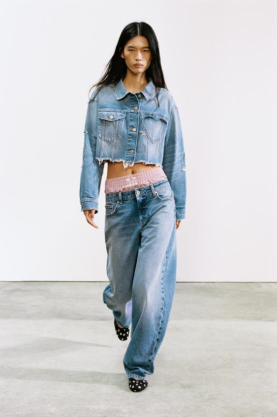 Zara - Mid-Rise Straight Jeans With Shimmer - Women - Blue - Women | Zara US