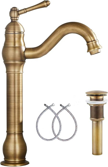 GGStudy 360° Swivel Antique Brass Bathroom Vessel Sink Faucet Single Handle One Hole Matching wi... | Amazon (US)