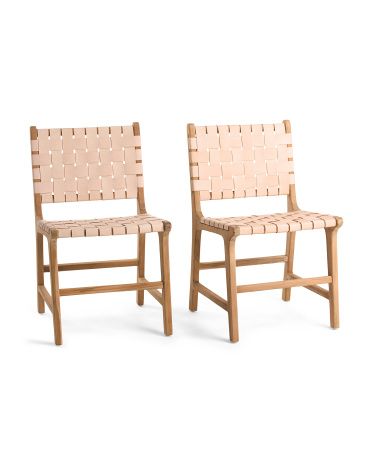 Set Of 2 Woven Leather Dining Chairs | TJ Maxx