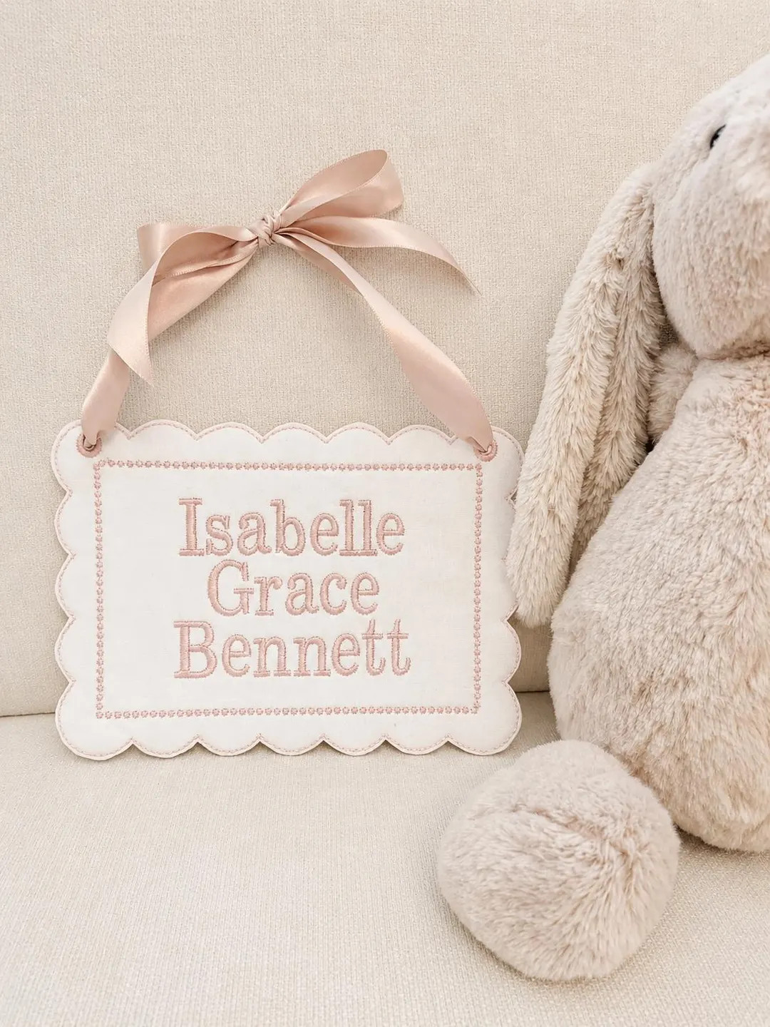 Personalized Embroidered Baby Name Sign | Scalloped Door Hanger, Nursery Decor - Etsy | Etsy (Global)