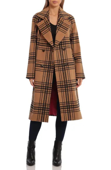 Avec Les Filles Windowpane Plaid Double Breasted Overcoat | Nordstrom