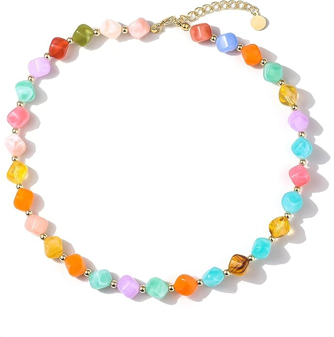 Colorful Beaded Necklace for Women Unique Resin Beads Choker Necklaces Boho Statement Chunky Neck... | Amazon (US)