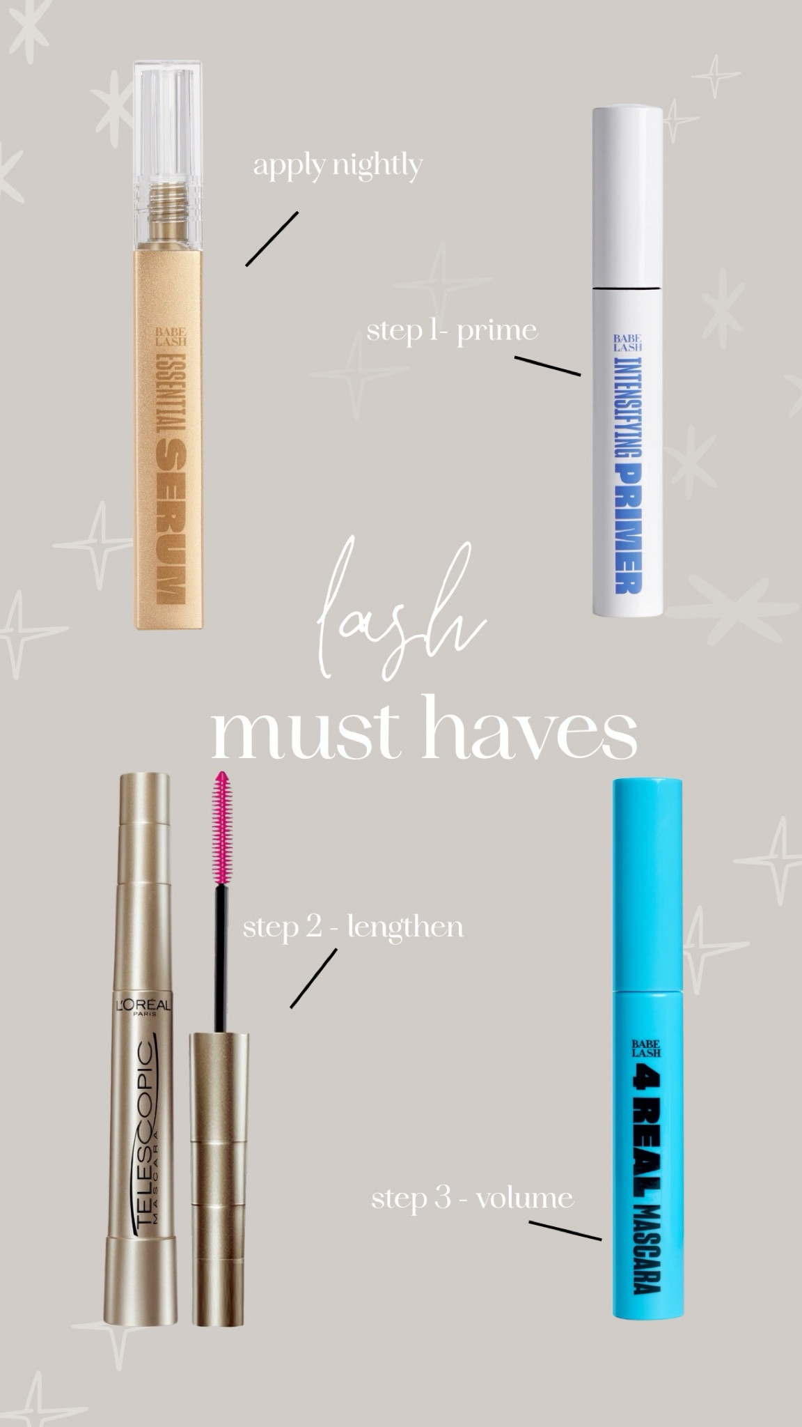 Lash must have for growing your eyelashes. This serum does not change your under color or eyelid color, I’ll always start with a primer then do one layer of L’Oreal telescopic mascara and one layer of the Babe original 4u mascara

#LTKBeauty #LTKFindsUnder50 #LTKStyleTip