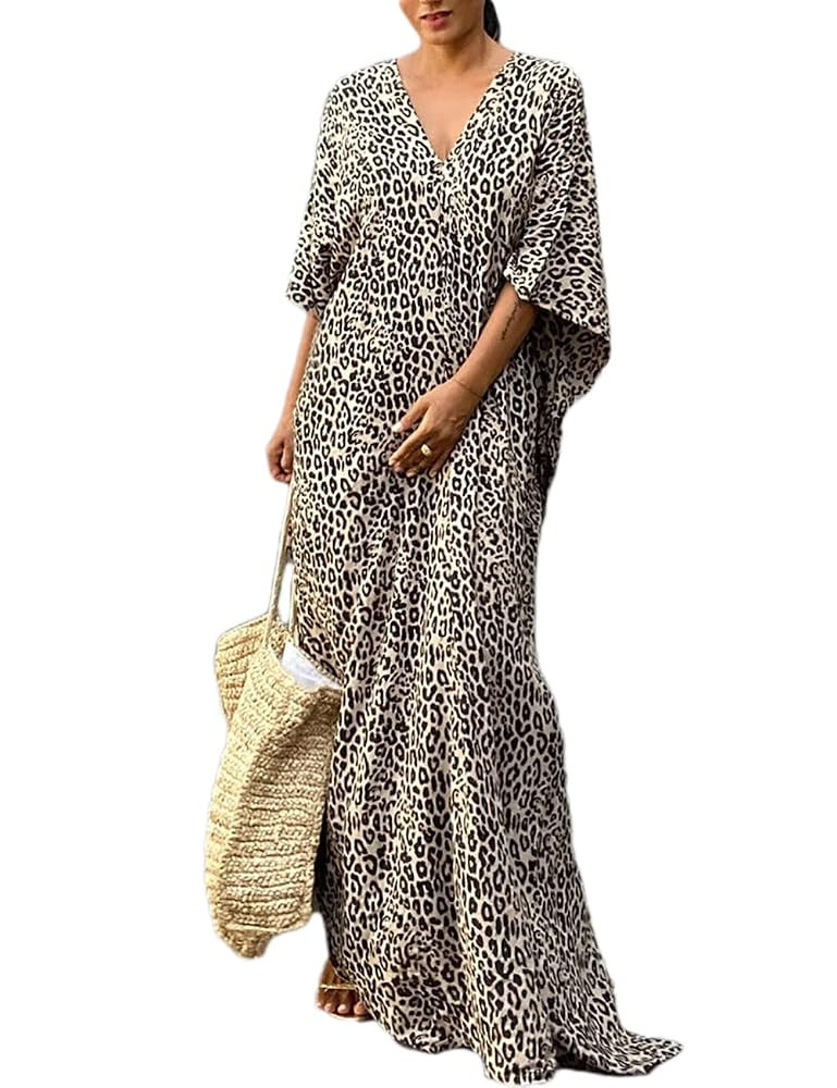 Bsubseach Beach Kaftan Dresses Women Button Down Long Rayon Caftan Swim Cover Up Muumuu Dress Ove... | Amazon (US)