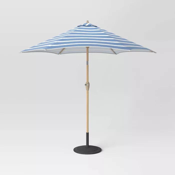 9' DuraSeason Fabric™ Striped Patio Market Umbrella Navy/Linen - Threshold™ | Target