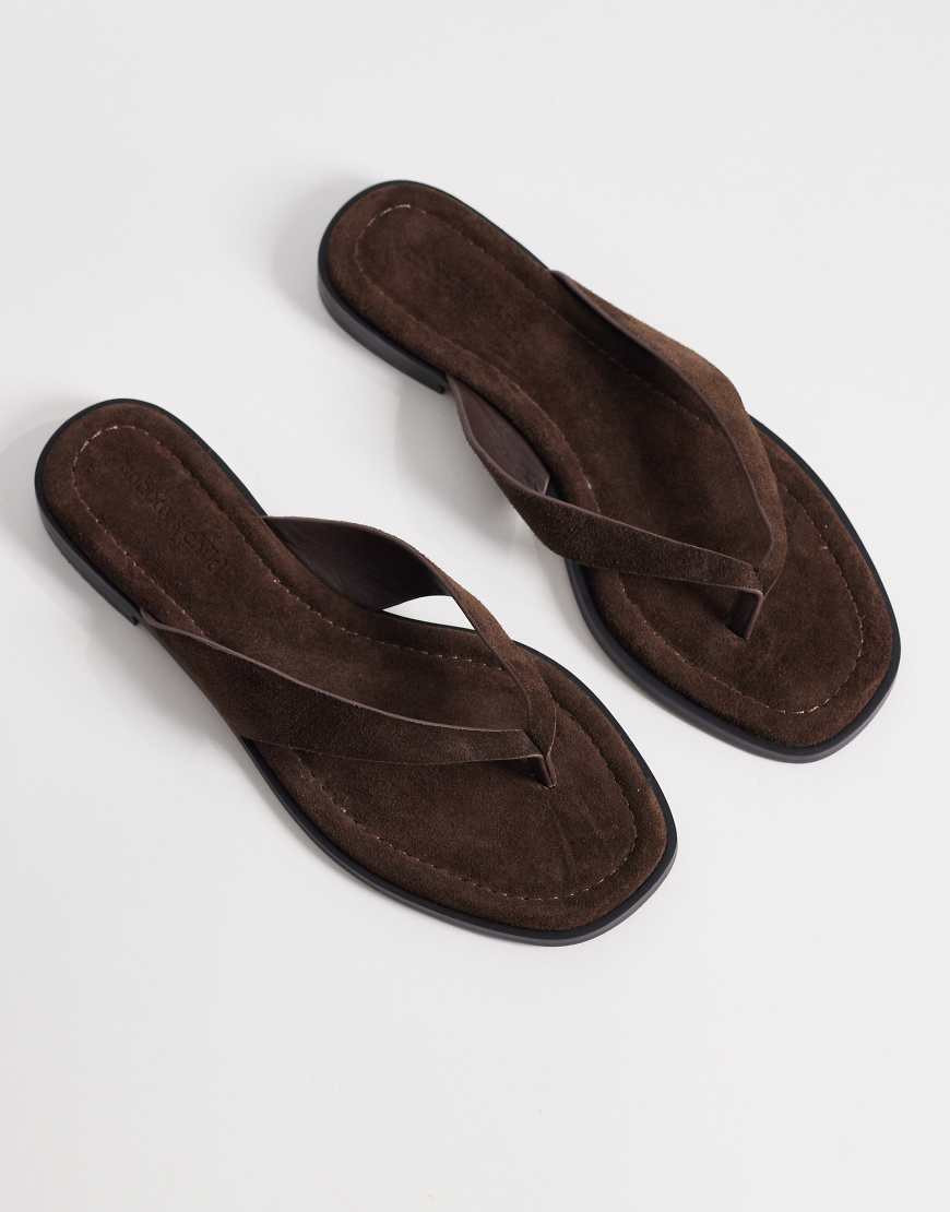 Nobody's Child real suede flat flip flops in brown | ASOS (Global)