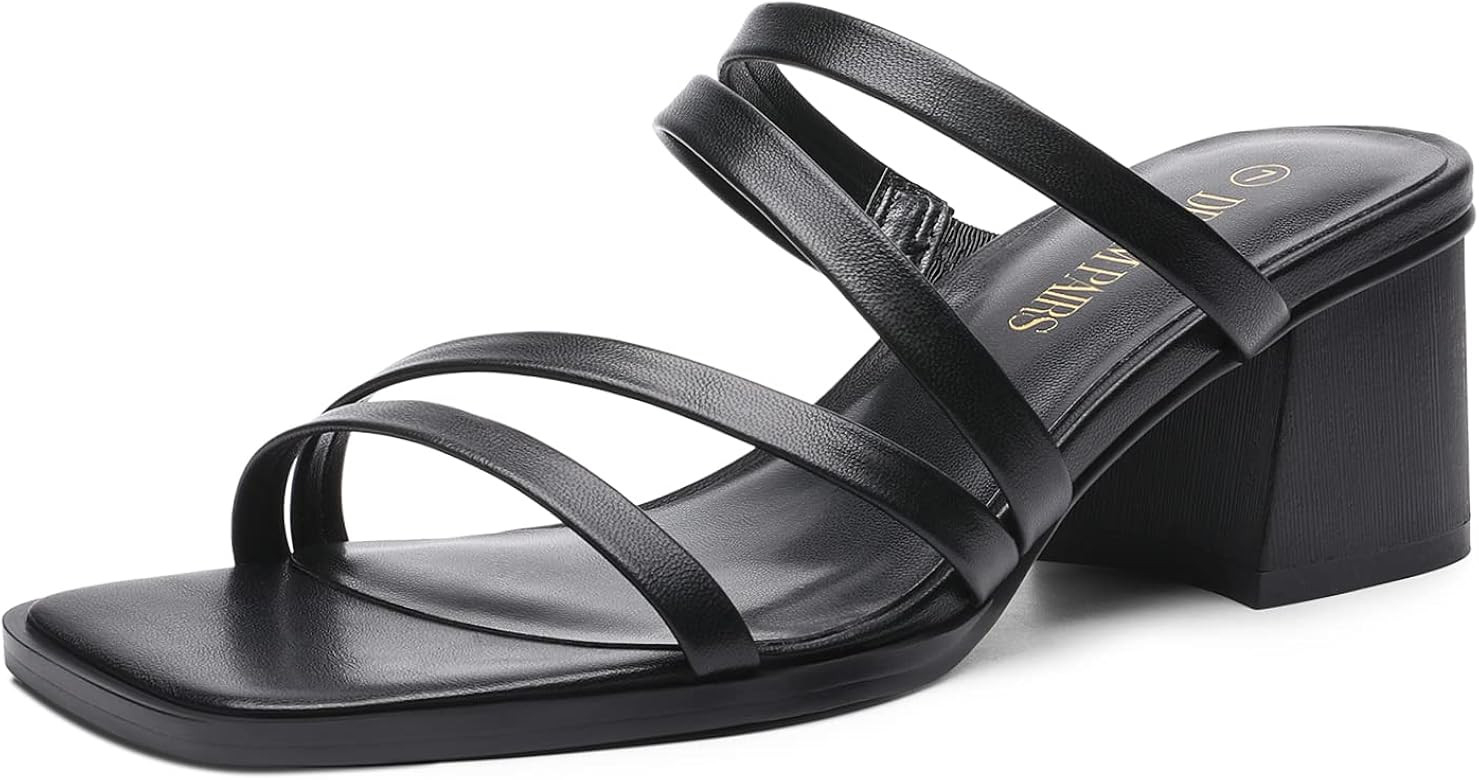 DREAM PAIRS Women's Strappy Heels Block Open Toe Low Heel Chunky Mules Sandals Dress Shoes | Amazon (US)