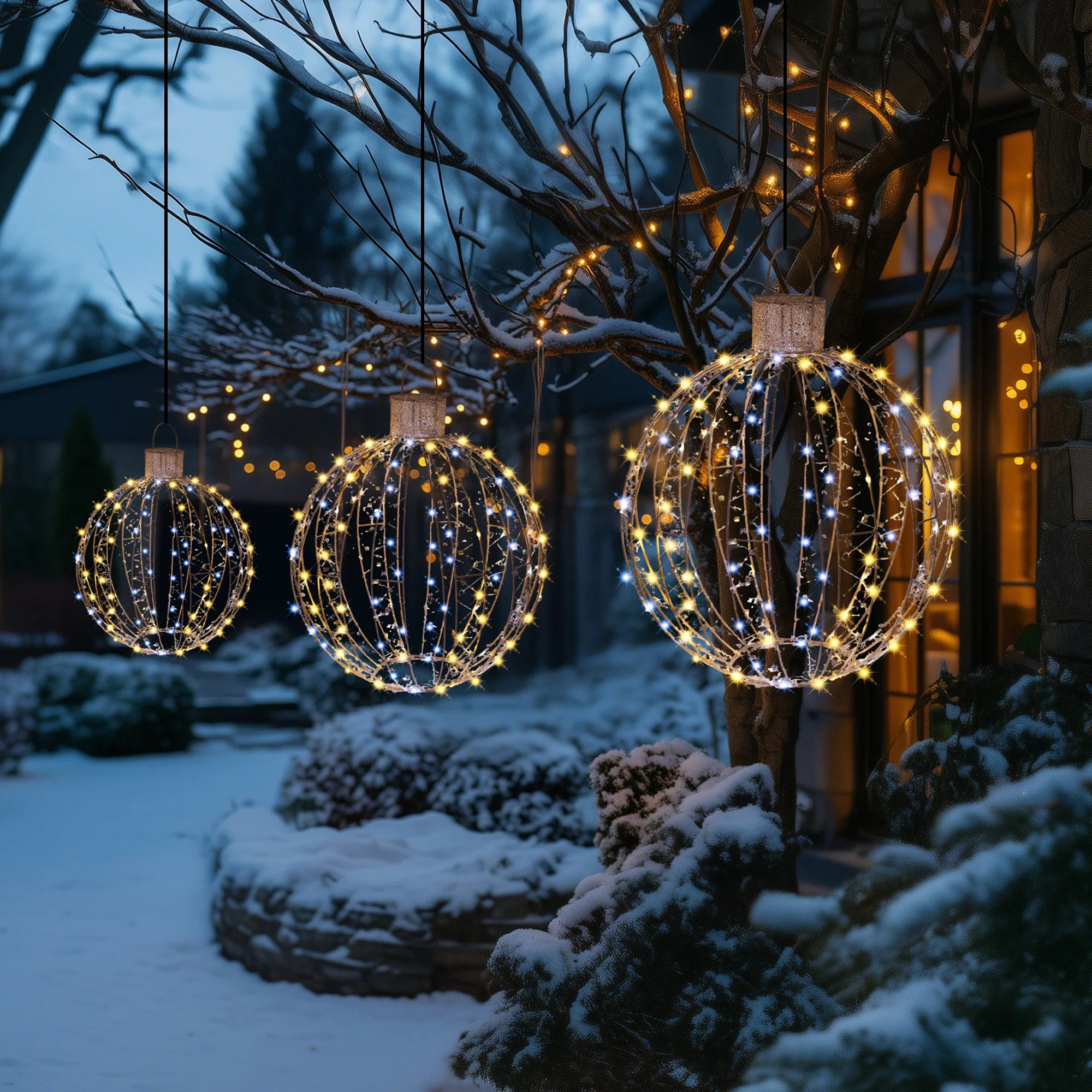 The Holiday Aisle® Hutto 3PCS Ornaments LED Ball Lights Outdoor Christmas Decorations Hanging Ba... | Wayfair North America