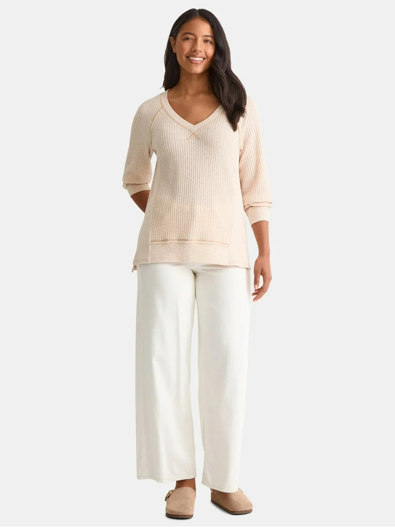 Time and Tru Women's and Women's Plus V Neck Tunic Sweatshirt with Long Sleeves, Sizes XS-4X | Walmart (US)