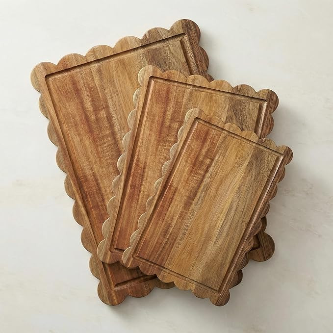 Ignifluence3 Pcs Scalloped Acacia Wood Cutting Board Set - Splinter-Free Knitted Edge Charcuterie... | Amazon (US)