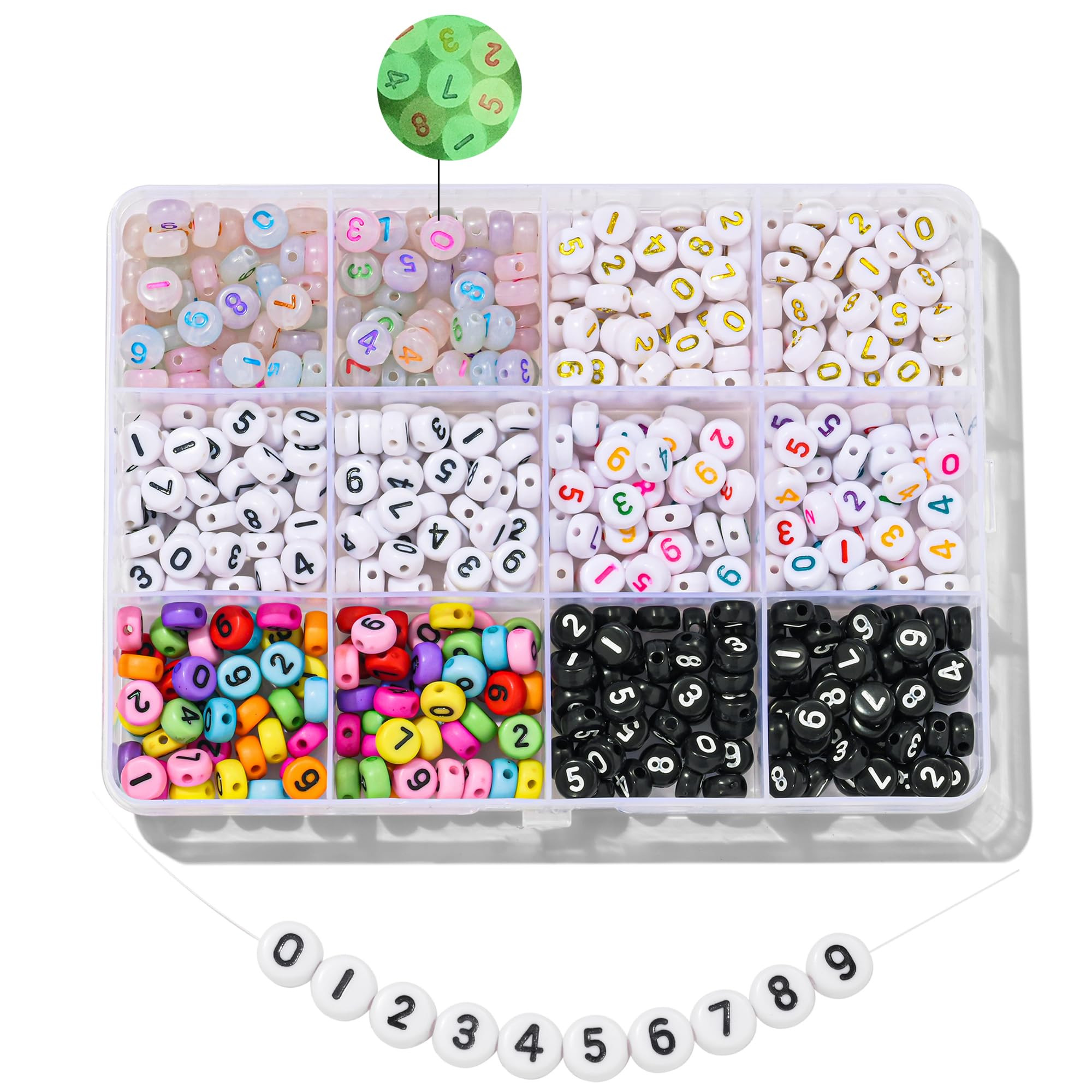 500Pcs 0-9 Acrylic Number Beads in 12 Grid Box Round Beads for Bracelets Neckless Friendship Jewe... | Amazon (US)