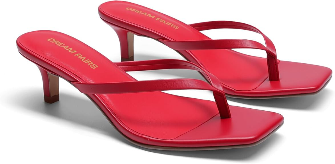 DREAM PAIRS Kitten Heels for Women Flip Flop Low Heels Square Open Toe Sandals Thong 1.97 Inch He... | Amazon (US)