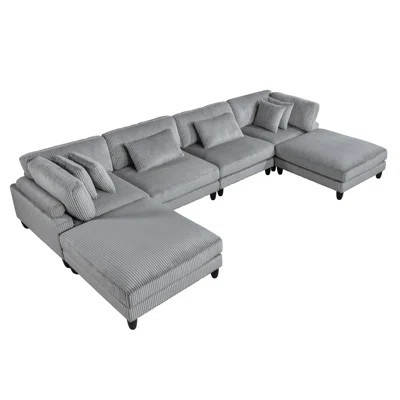 6Pc Modular Sectional Set Corduroy Upholstery 2X Armless Chairs 2X Corner Seats 2X Ottomans Pillows Living Room Furniture | Wayfair North America