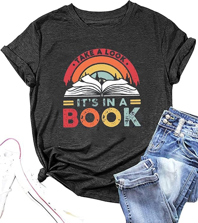 DUTUT Women's Rainbow Book Lover T-Shirt - Reading Teacher Shirt - Inspirational Short Sleeve Top | Amazon (US)