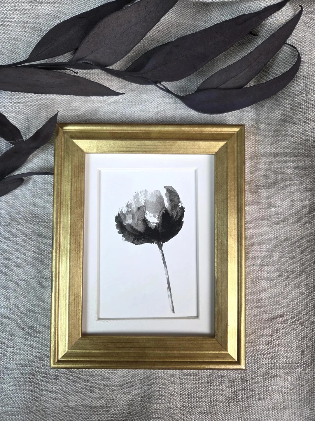 Mini Framed Black and White Peony Flower Watercolor Giclee Art Print, Black and White Art, Small ... | Etsy (US)