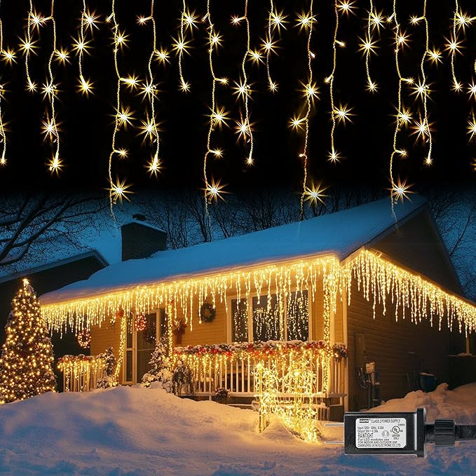 Dazzle Bright Christmas Icicle Lights, 88.5 FT 1080 LED 8 Modes Curtain Fairy Lights with 180 Dro... | Amazon (US)