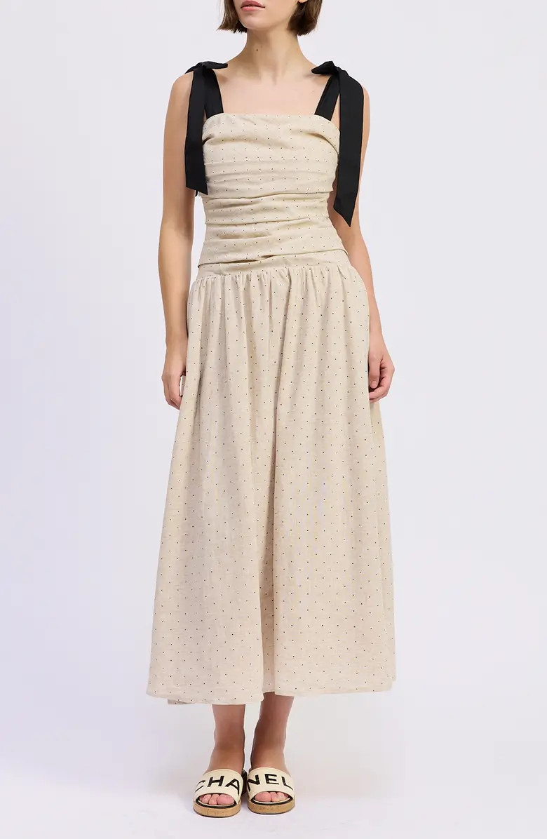 En Saison Blakely Pin Dot Tie Strap Midi Dress | Nordstrom | Nordstrom