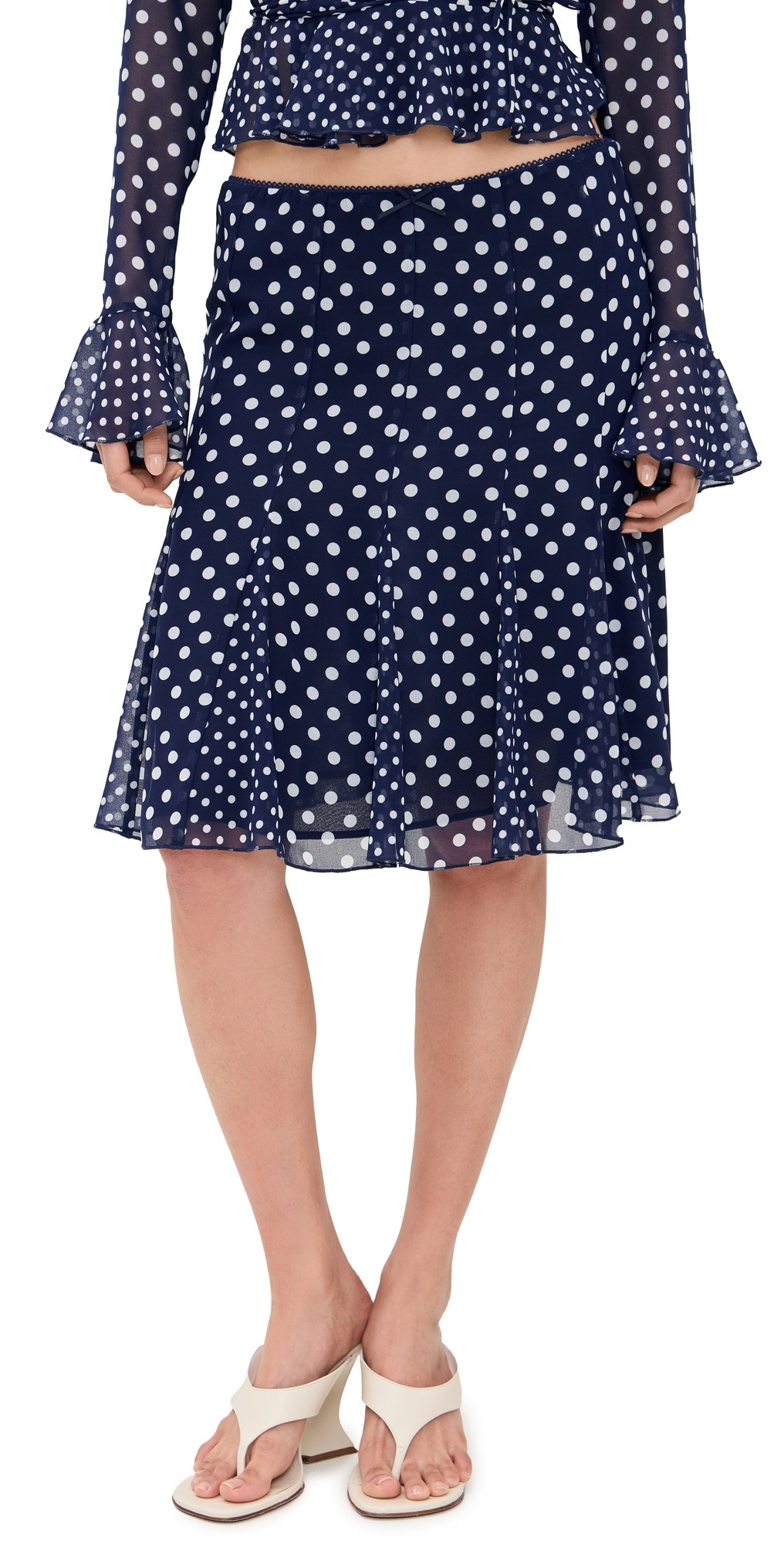 GUIZIO Mixed Godet Paloma Skirt Navy Dot M | Shopbop