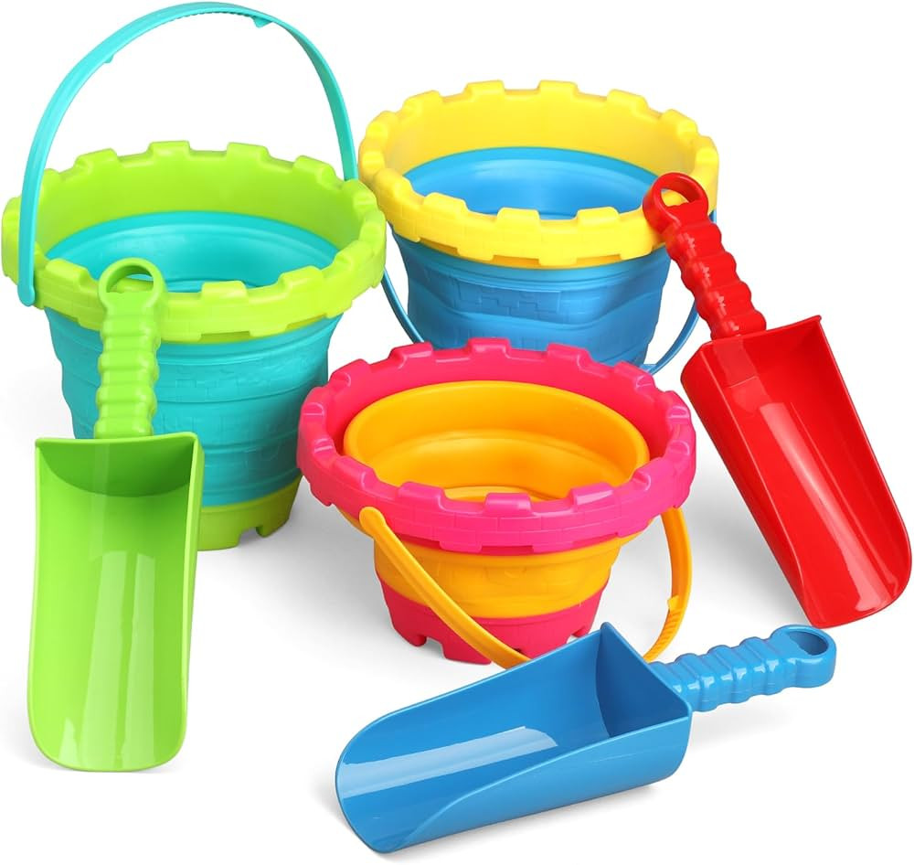 Collapsible Bucket with 8 Inch Shovels Garden Tool Beach Toys, Sandbox Kit Castle Mold Building T... | Amazon (US)