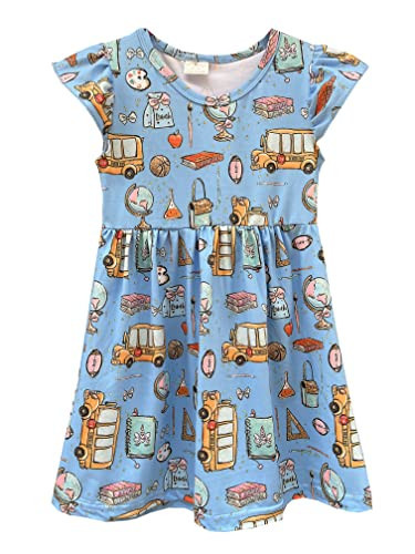 Toddler Little Girls Back to School Dresses -Apple, Pencils, Notebooks, Bookworm, School Bus，Glue,Tellurion,Blackboard Rainbow Dresses (3/4T, Back to School G) | Amazon (US)