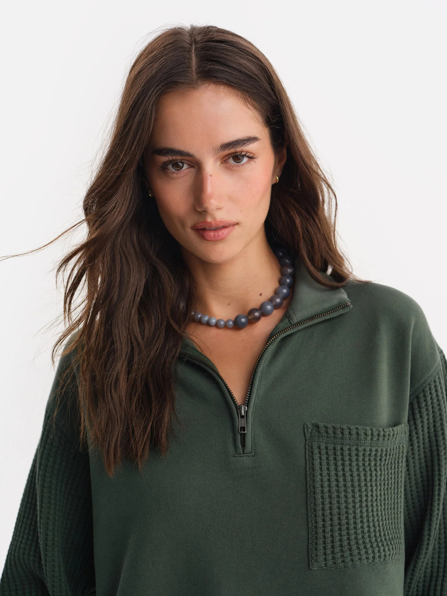 Organic Fleece and Waffle Cropped Half-Zip Sweatshirt | MATE The Label