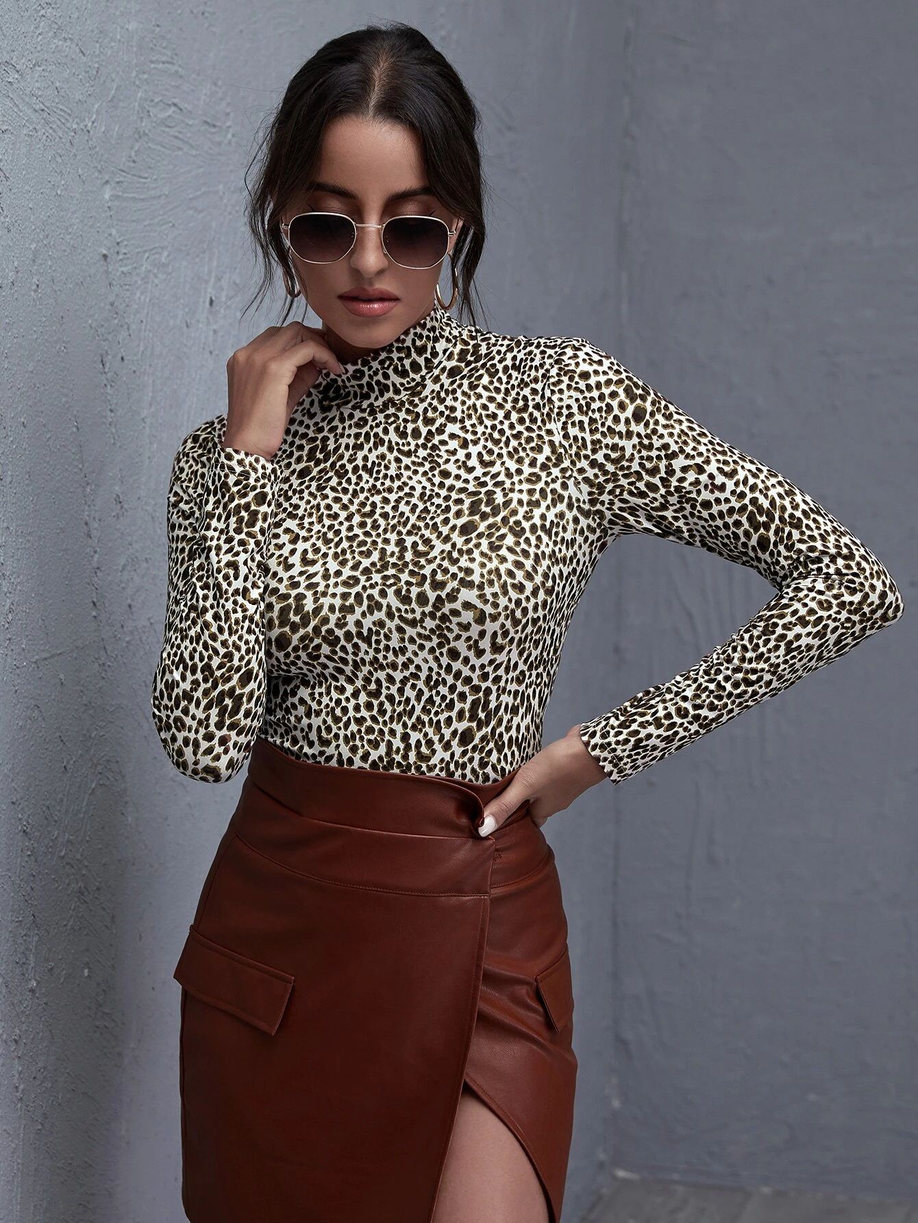 SHEIN Mock Neck Leopard Tee | SHEIN