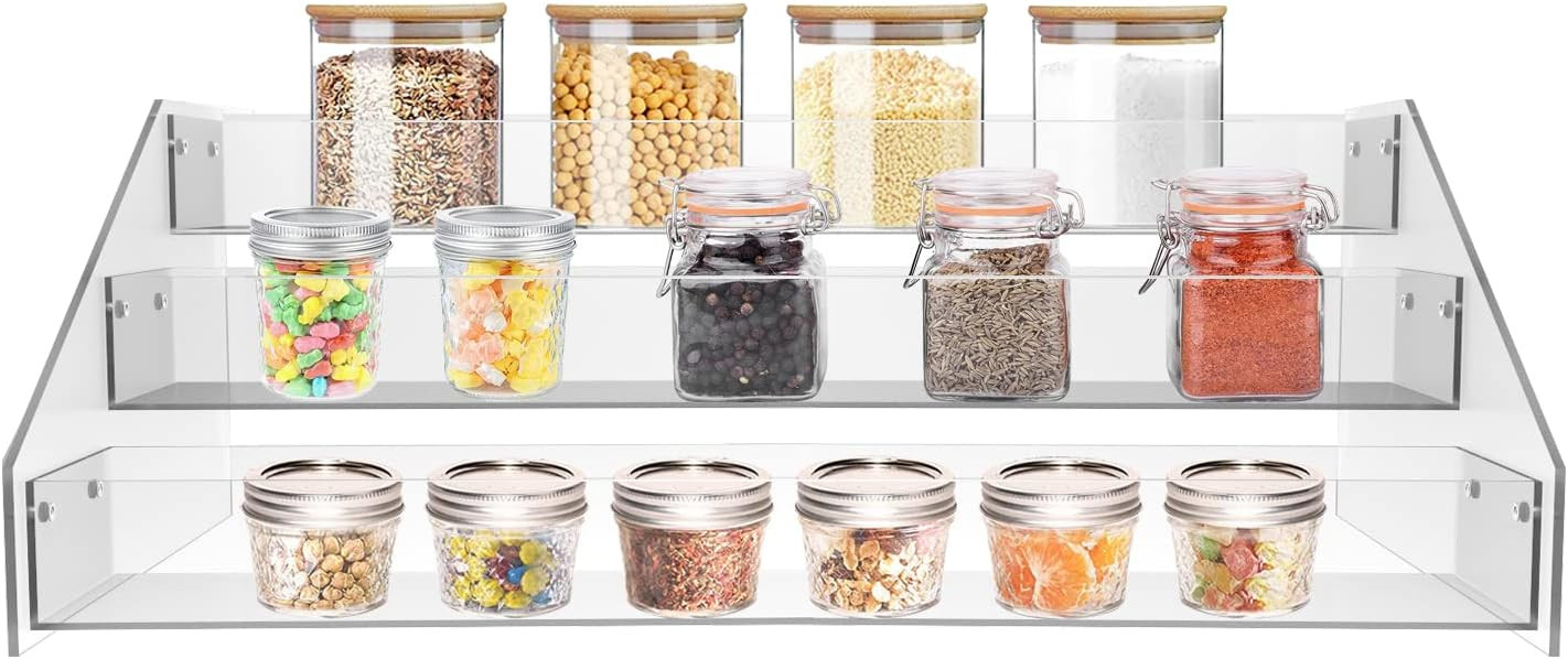 WUIVIUT Spice Rack Organizer For Cabinet, 3 in/Tier Acrylic Tiered Spice Shelf Can Storage Organizer | Amazon (US)