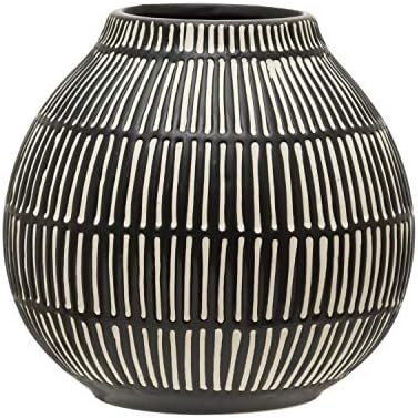 Bloomingville Debossed Stoneware, Black & White Vase, Grey | Amazon (US)