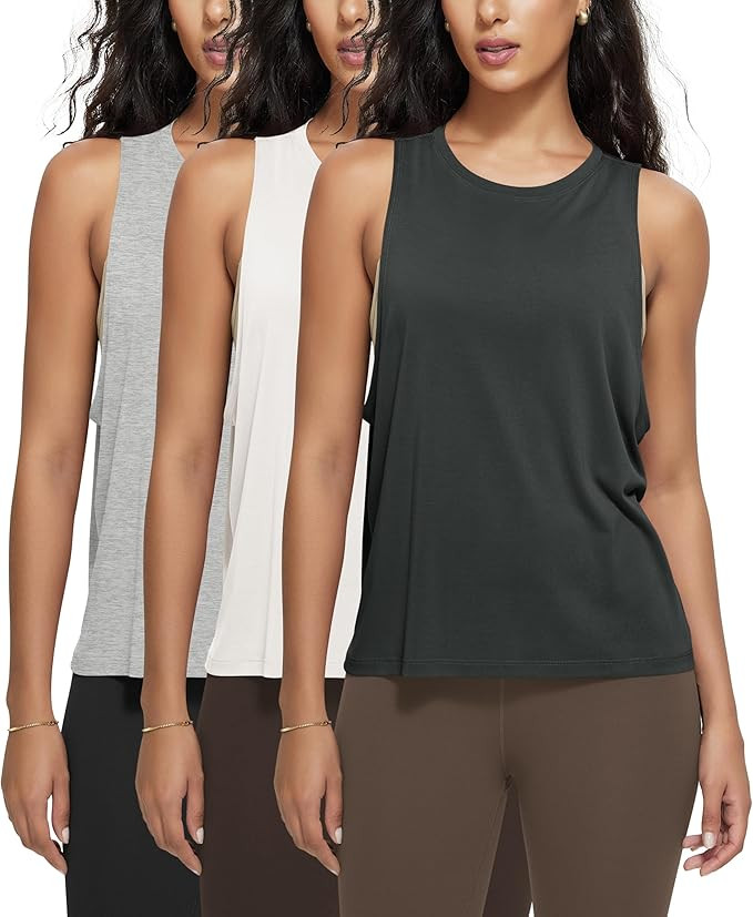 ODODOS 3-Pack Loose Tank Tops, Workout Tops, Yoga Shirts | Amazon (US)