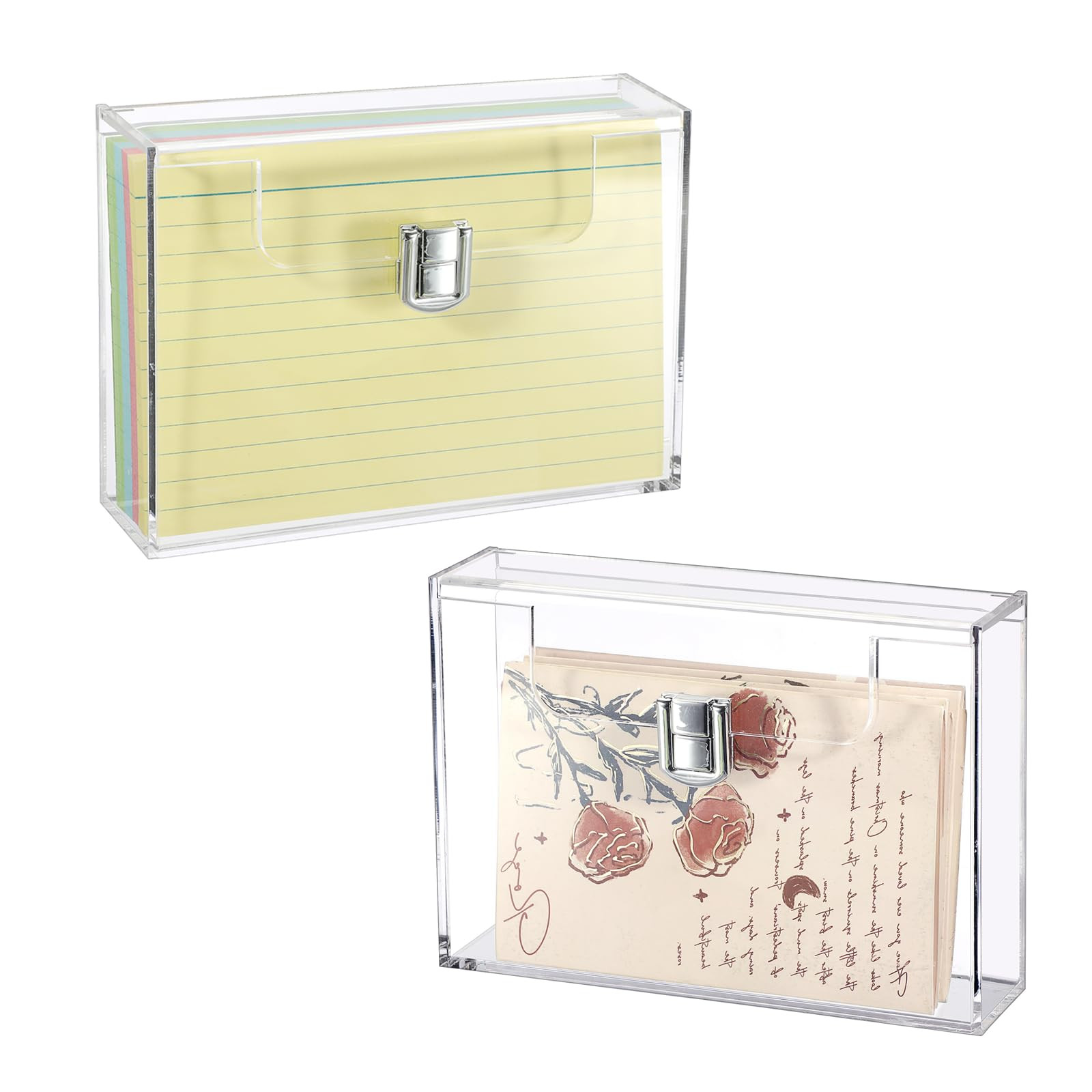 BTSKY 2 Pack Clear Acrylic Index Card Box for 4x6 Inch Cards, Holder Notecard Box Recipe Card Box... | Amazon (US)
