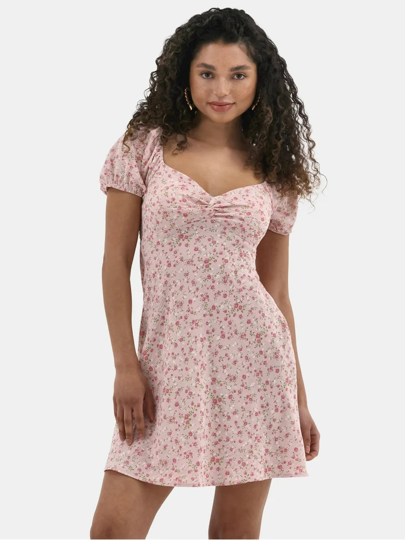 No Boundaries Mini Dress with Puff Sleeves, Women's | Walmart (US)