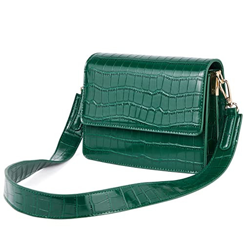 Telena Women's Crocodile Green Faux Leather Sling Handbag with Adjustable Strap, 7.87" x 2.36" x 5.9" | Amazon (US)