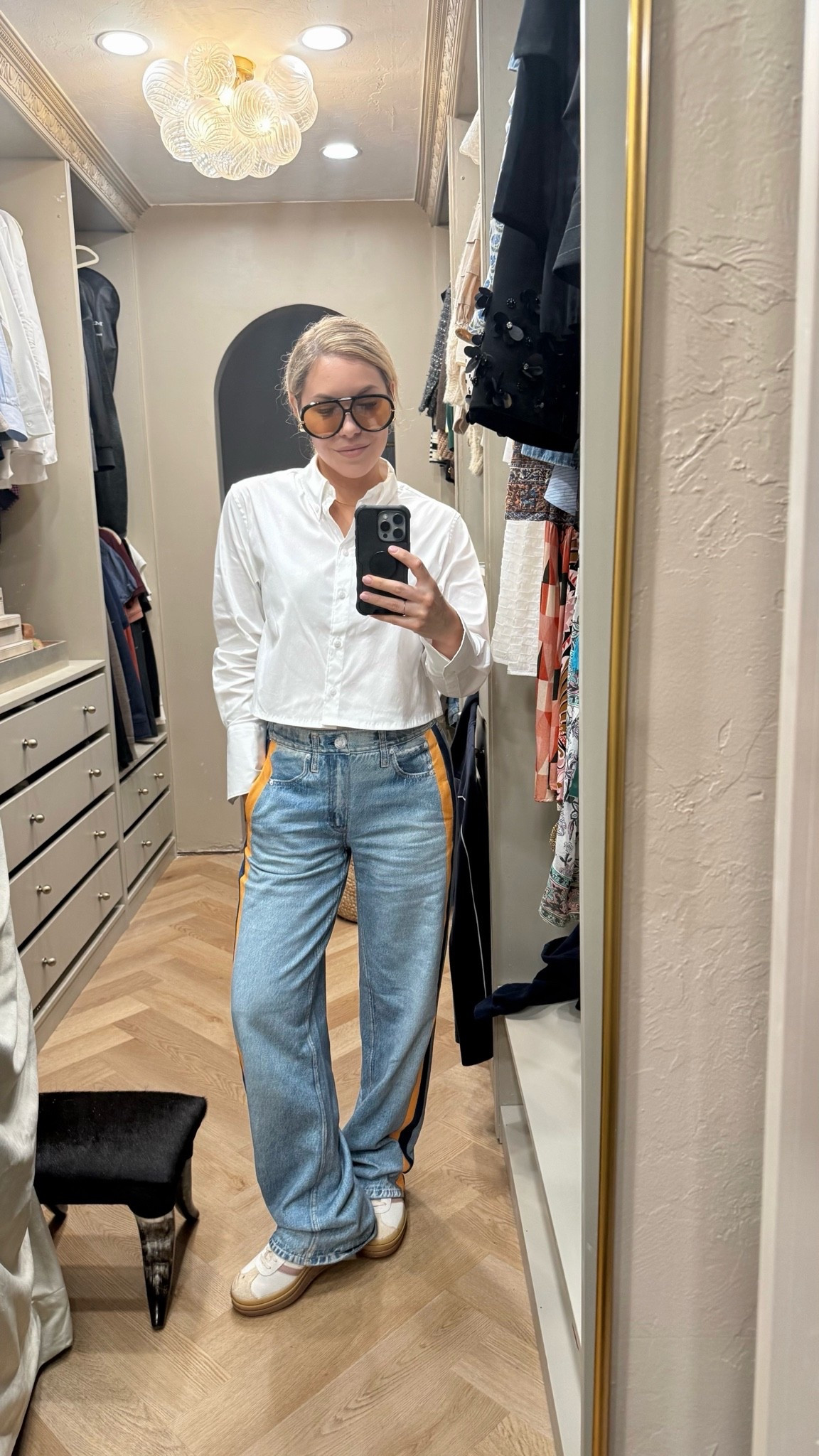 This cropped button down seems so luxe but is $20 on Amazon! And these are the viral pj jeans - I’m obsessed!

#LTKdayinmylife #LTKOver40 #LTKootd