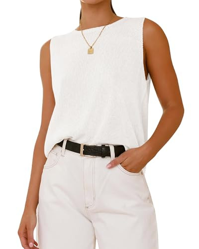 BTFBM Sleeveless Sweater Tops for Women 2026 Crew Neck Lightweight Casual Loose Tank Summer Outfi... | Amazon (US)