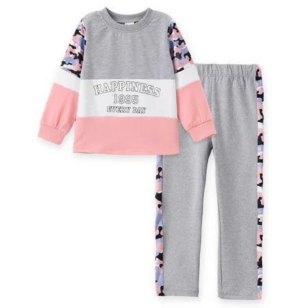 PatPat Kid Girls Pullover Printed Colorblock Sweatshirt and Joggers Set 2 Piece Sizes 4-12 | Walmart (US)