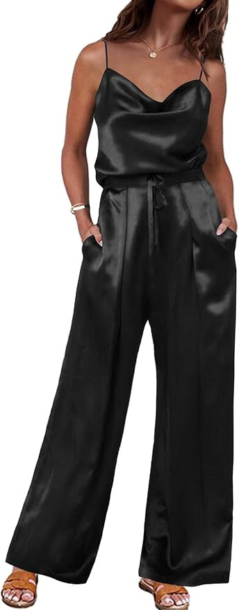 Ekouaer Pajamas for Women Silk Cowl Neck Cami Top Wide Leg Long Pants Set Satin Pjs Sleepwear 2 P... | Amazon (US)
