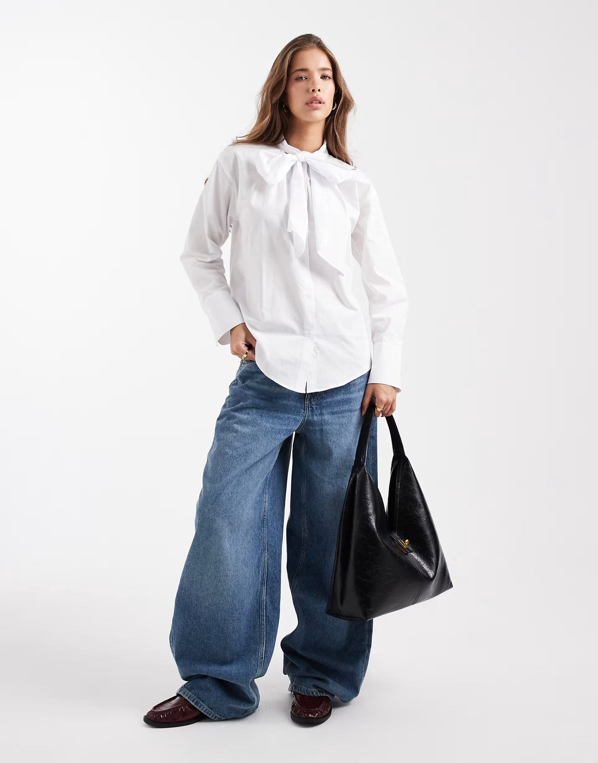 ASOS DESIGN bow front blouse in poplin in ivory | ASOS (Global)