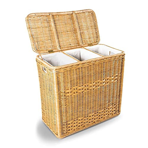The Basket Lady 3-Compartment Wicker Laundry Sorter Hamper, 30 in L x 15 in W x 28 in H, Sandstone | Amazon (US)
