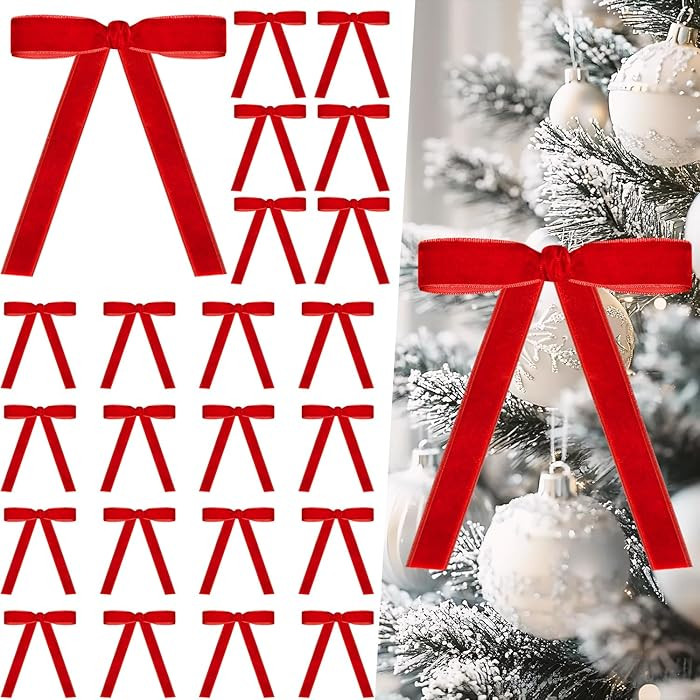 Artmag 24 Pcs Velvet Bows for Christmas Tree Rustic Bows Velvet Christmas Ornaments for Door Garl... | Amazon (US)