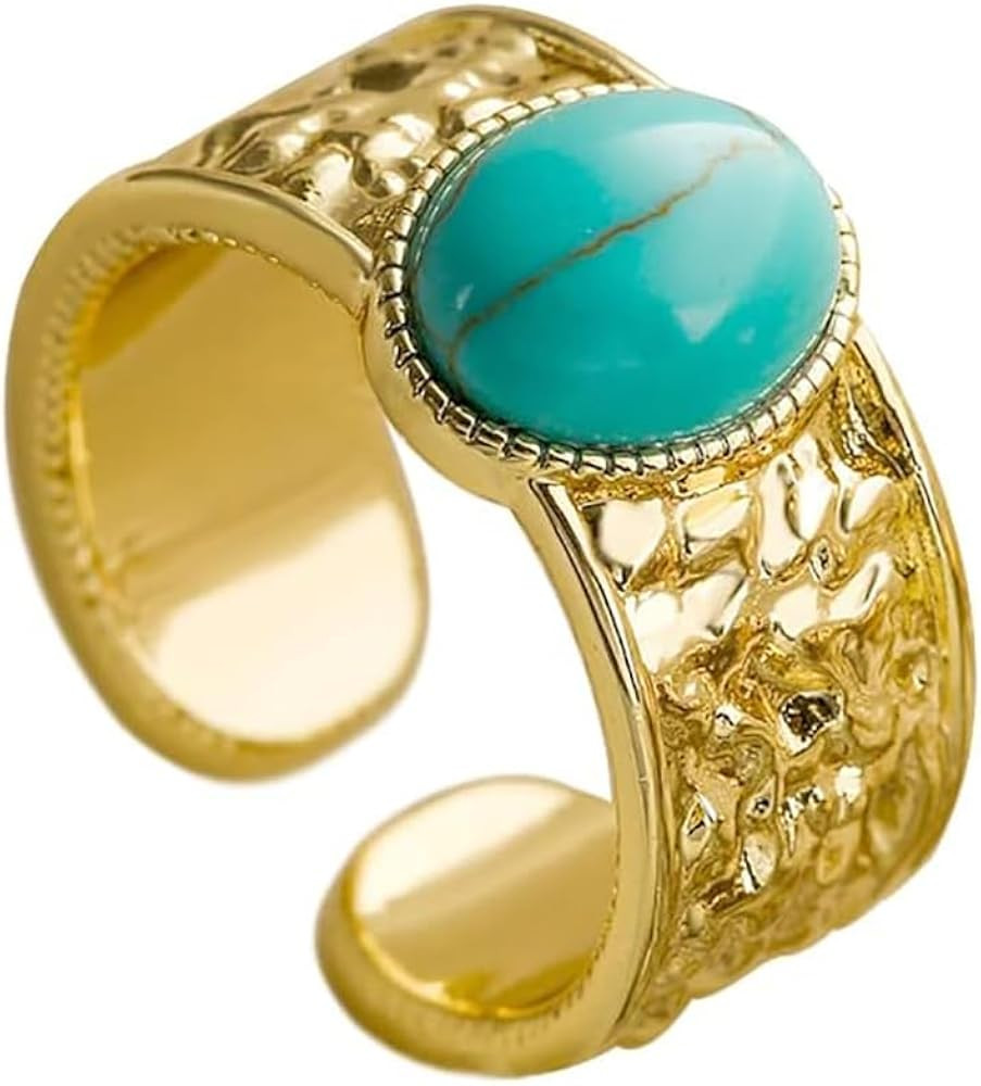 IMINI Turquoise Statement Open Ring for Women Girls Oval Cut 18K Gold Plated Boho Finger Rings Ad... | Amazon (UK)