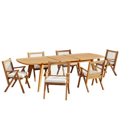 7 Piece Expandable Outdoor Dining Set With Acacia Wood Table And Rope Back Chairs | Wayfair North America
