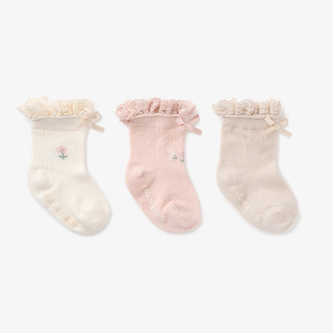 Floral Ankle Non Slip Baby Socks 3 pack | Elegant Baby